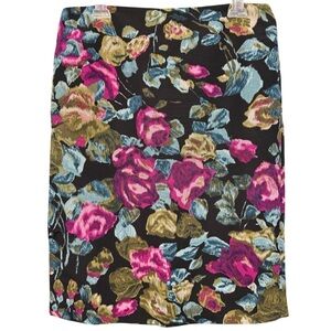 Talbots Black Floral Skirt Silk Cotton Blend Size 10